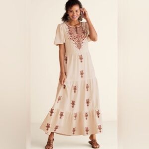 Soft Surroundings Bellmore Gauze Maxi Dress Cream Ivory Terra Cotta Olive Sz XL